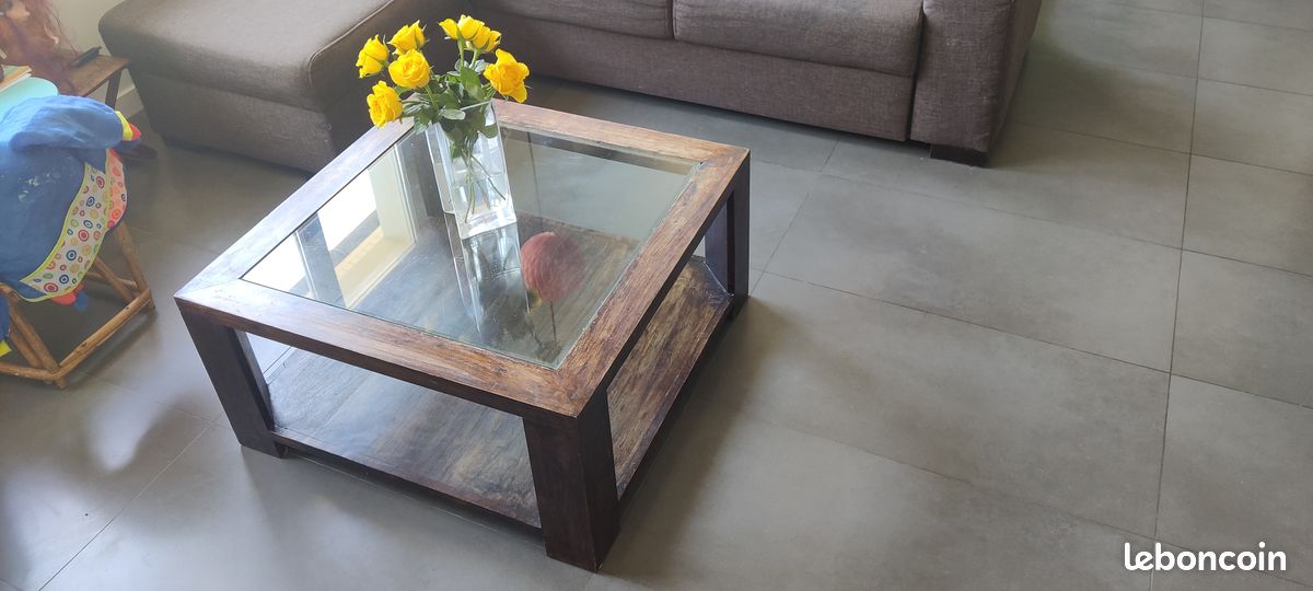 Table base en teck et verre (image 1)