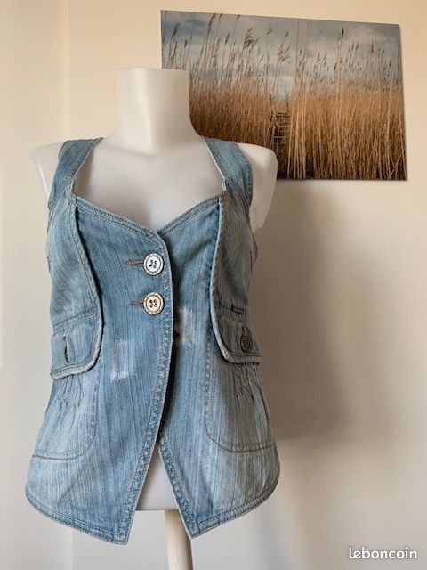 Gilet Vintage Cherokee Fille – Denim Bleu Zippé, Taille 10-12 Ans (années 90)