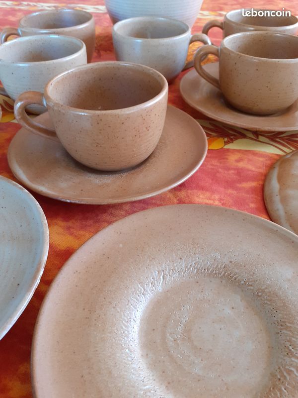 SERVICE A CAFE 18 pièces GRES VILLAGE tasses et cafetière (image 2)