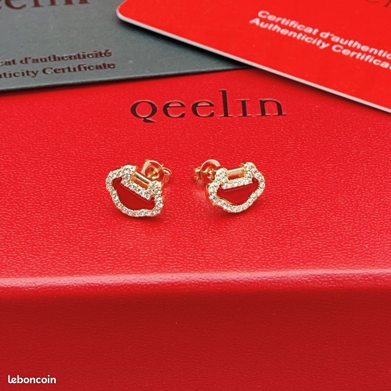 Boucles d’oreilles Qeelin motif nuage rouge strass | Presque neuves (image 6)