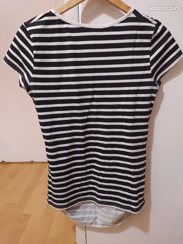 T-shirt stretch grossesse (38 - M) (rayé noir & blanc) (image 4)