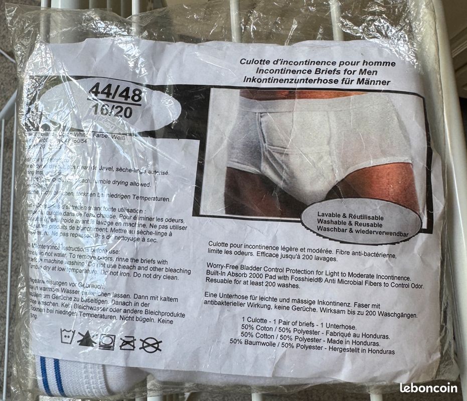 Slip Culotte d'incontinence légère Homme Taille 44/48 L