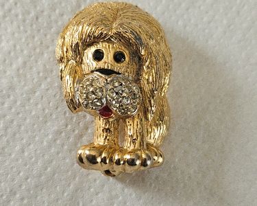 Broche Vintage Chien Avec Strass - Style Rétro Et Pailleté