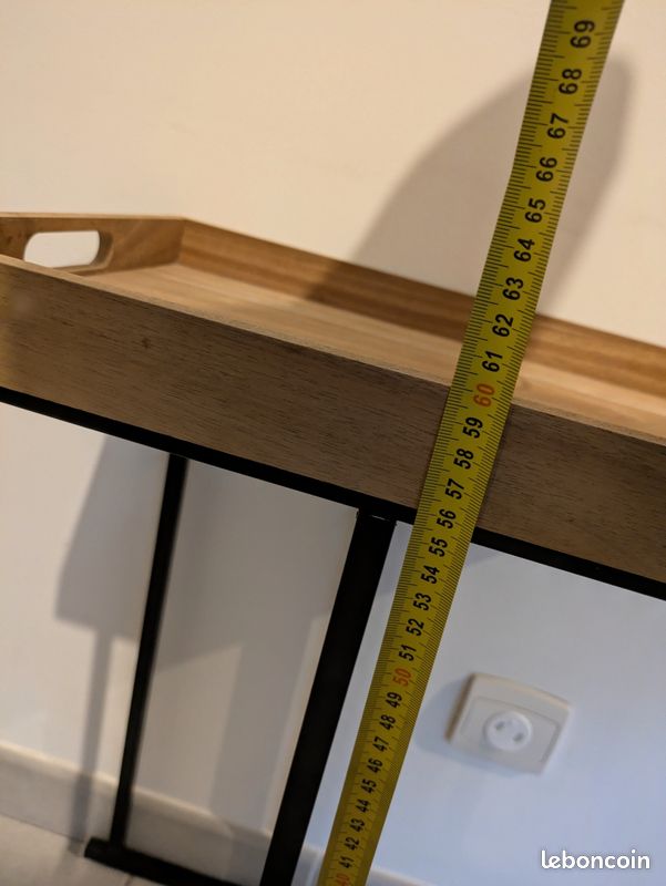 Table d'appoint bout de canapé métal noir et plateau en bois (image 3)