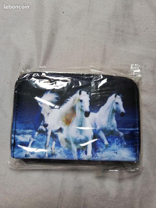 Porte monnaie zip deco animaux chevaux blanc (image 1)