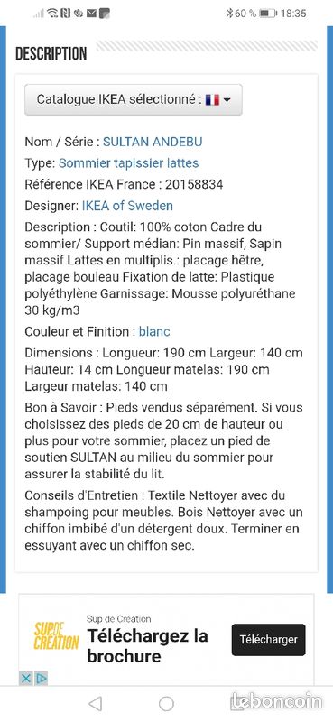 Sommier avec lattes Ikea Sultan Andebu 1 personne (image 2)
