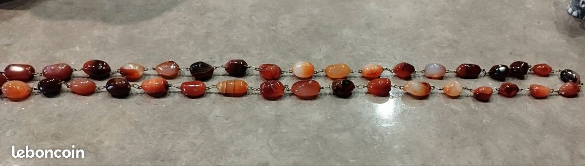 Collier Ancien En Cornaline - Perles Ambrées - Vintage