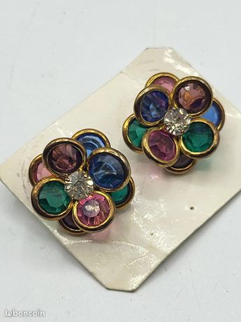 Ancien Boucle D Oreille Clip Demi Perle Plaque Or Vintage