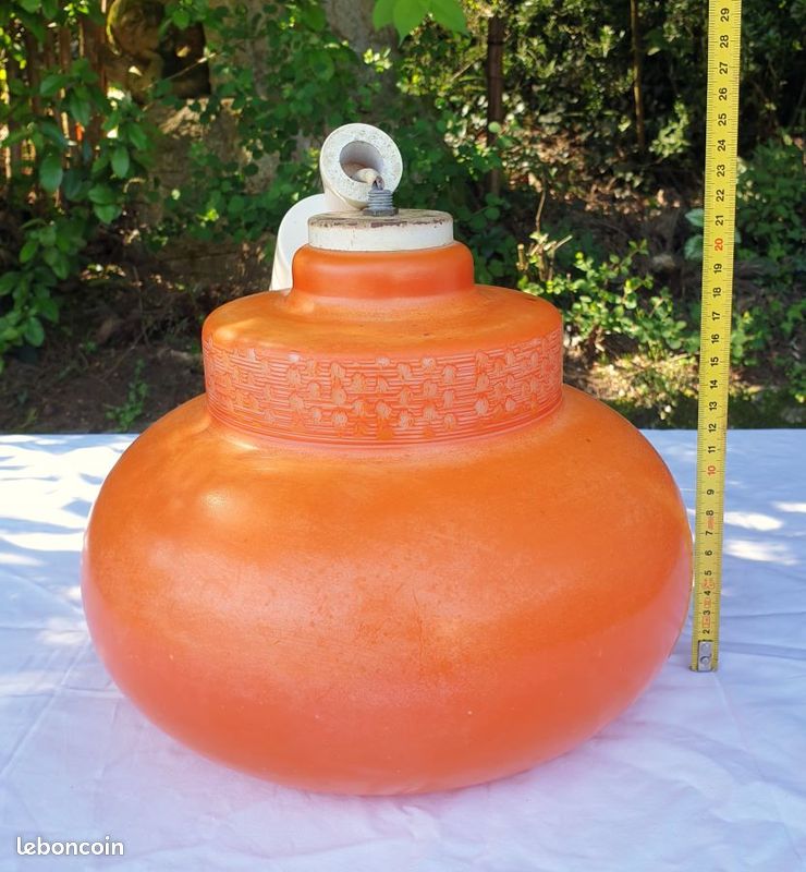 Suspension vintage année 70 - Verre opalin orange (image 6)