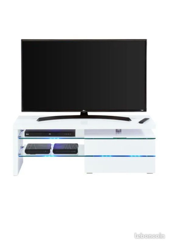 Meuble Tv blanc laqué avec led bleu (image 1)