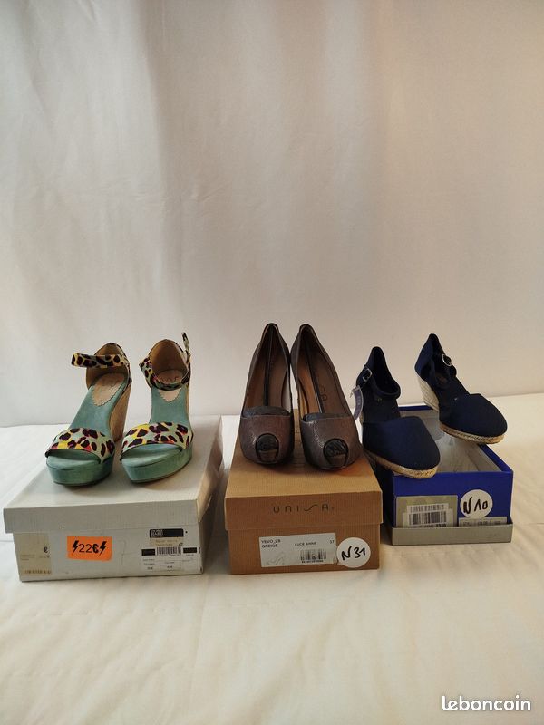 Lot de 3 - SARAH WORLD UNISA BENAVENTE - Sandales et escarpins femme - Pointure 37 - État neuf avec boîtes - Voir photos (image 1)