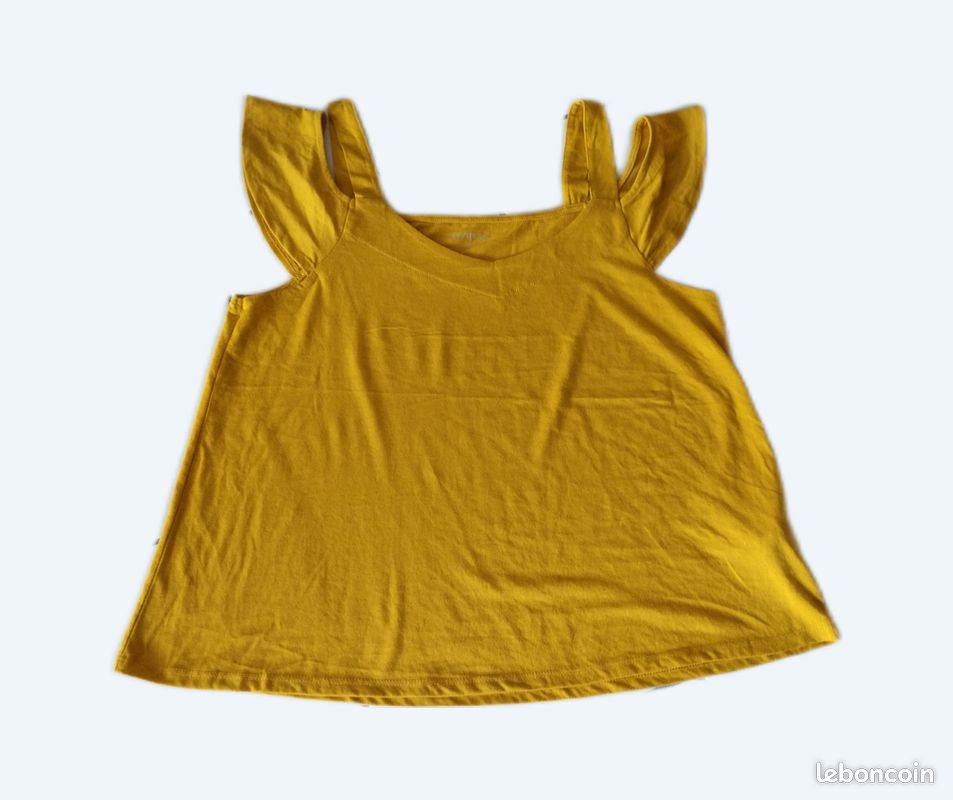 Haut Femme Manches Longues Torsadé – Moutarde Avec Détails Métallisés – Taille L – Neuf