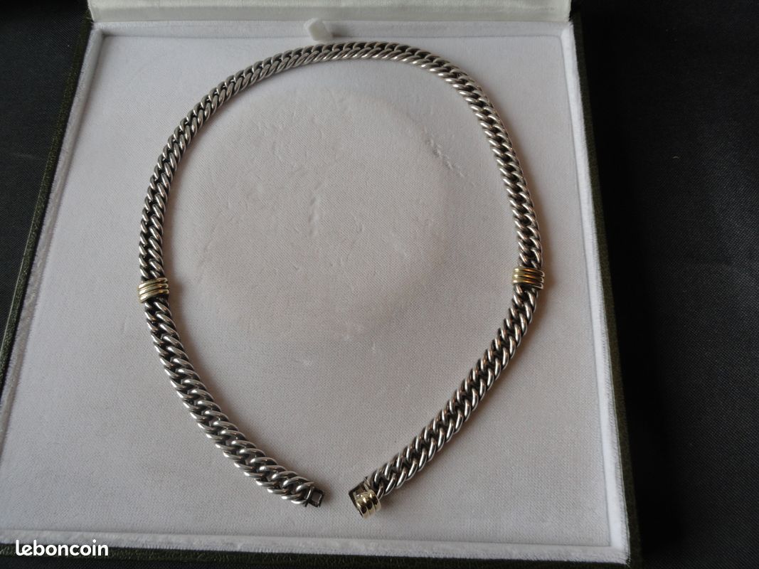 Collier Homme Christofle Argent Massif Avec 2 Pierres - Occasion Excellent état, Mi-long, Pendentif Rond
