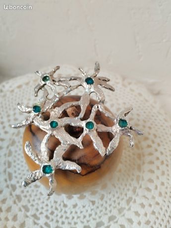 Broche Vintage Linda Hattab Paris - Bijou Créateur Style Moderniste - Métal Doré