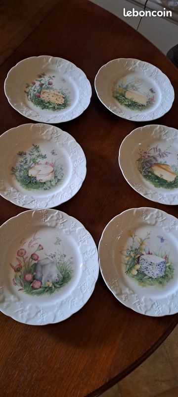 Ensemble 6 Assiettes à Fromage Limoges Lierre Sauvage - Porcelaine France, Diamètre 20,5 Cm, Occasion