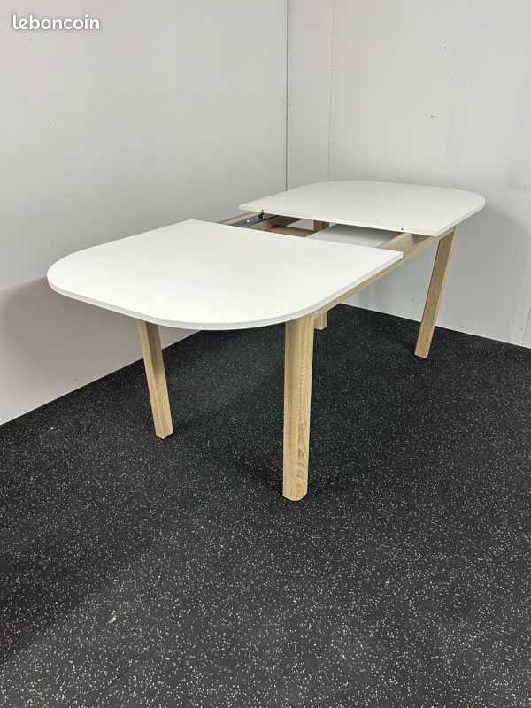 Table laqué salon blanc bois +rallonge (image 3)
