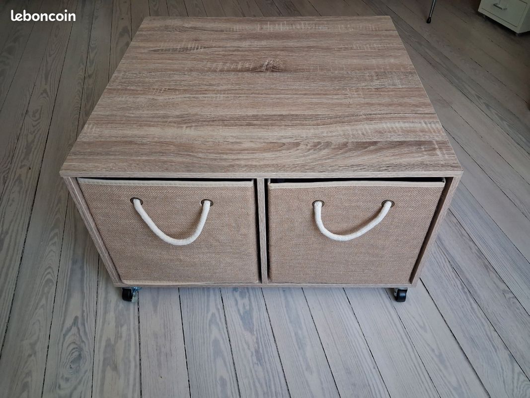 Table basse à roulettes avec 4 paniers de rangement (image 2)