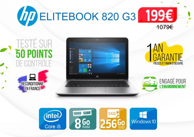 Ordinateur portable professionnel - HP EliteBook 820 G3 Ecran 12,5