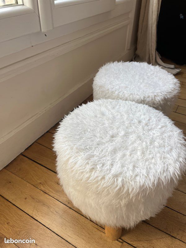 Tabourets x2 poilus cosy blanc et bois (image 4)