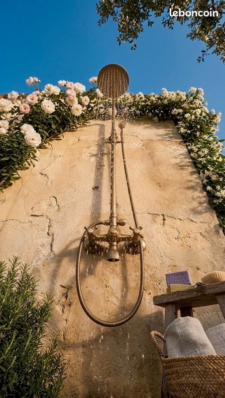 Système de douche extérieure en laiton antique, douche de jardin vintage à effet pluie, robinetterie murale extérieure, douche de terrasse méditerranéenne (image 3)