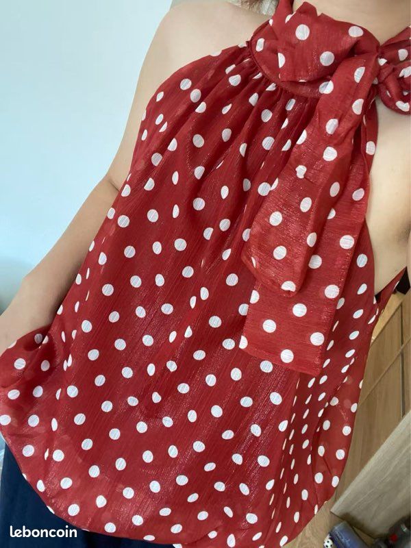 Débardeur top rouge à pois (image 1)