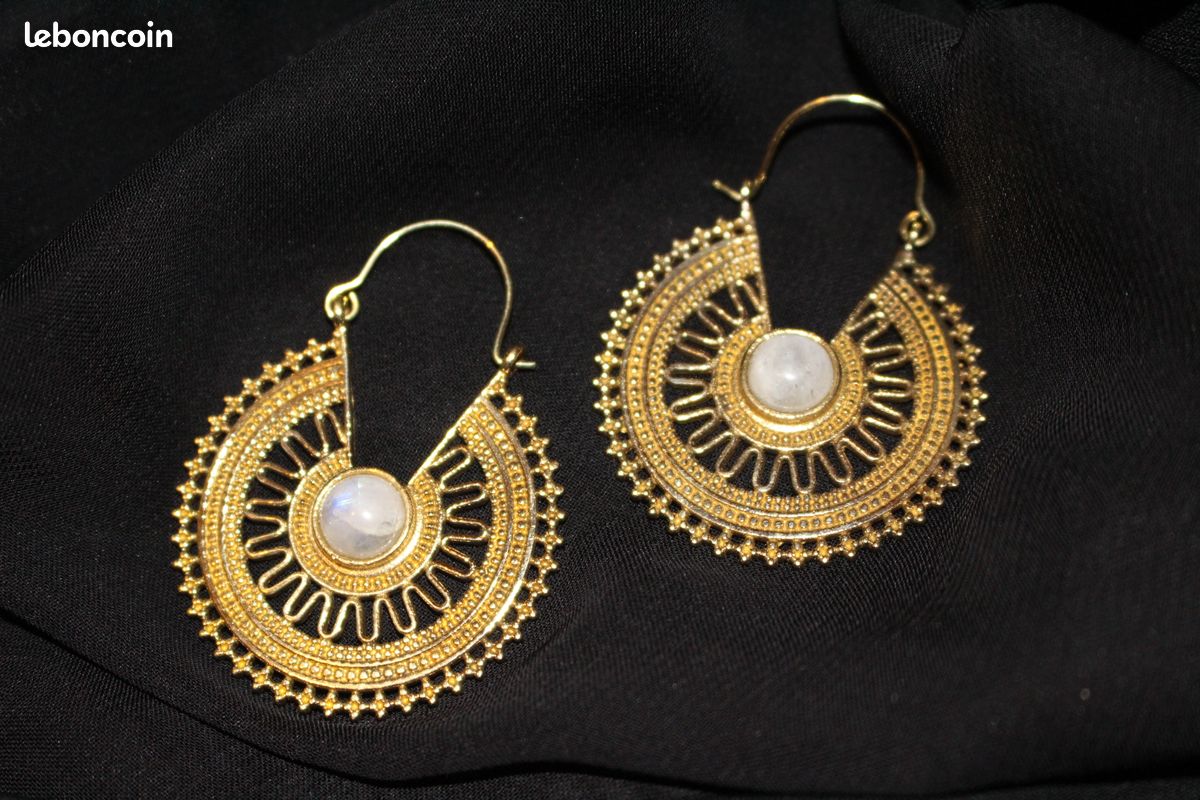Boucles d'oreilles pierre de lune Artisanat indien (image 2)