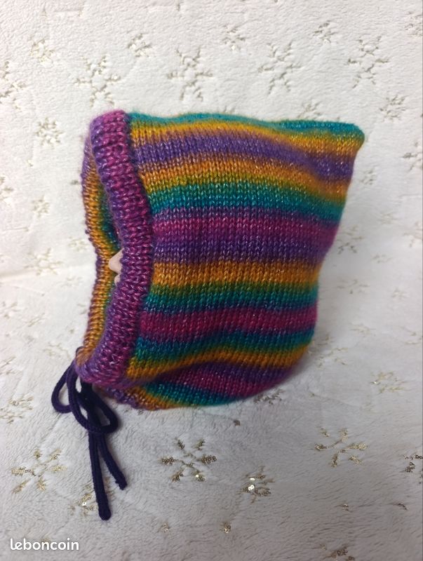 Cagoule femme hood Balaclava multicolore irisée neuf fait main (image 1)
