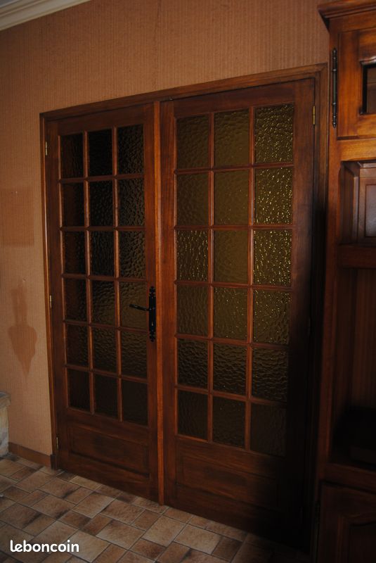 Portes Intérieures BOIS MASSIF et Verre Ambré Vintage (1 Simple + 1 Double) (image 4)