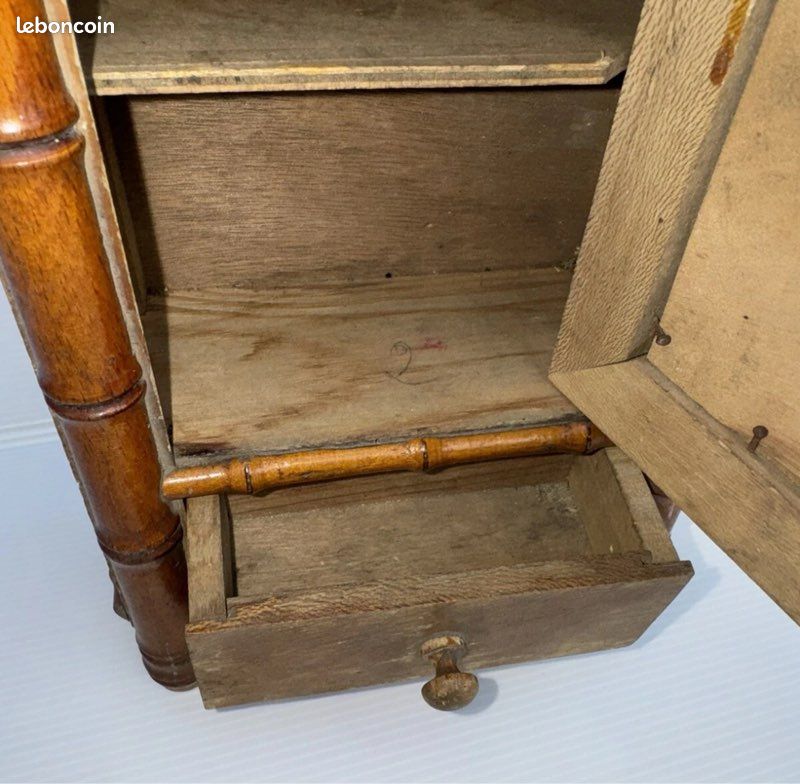 ancienne petit meuble armoire à glace poupée bambou