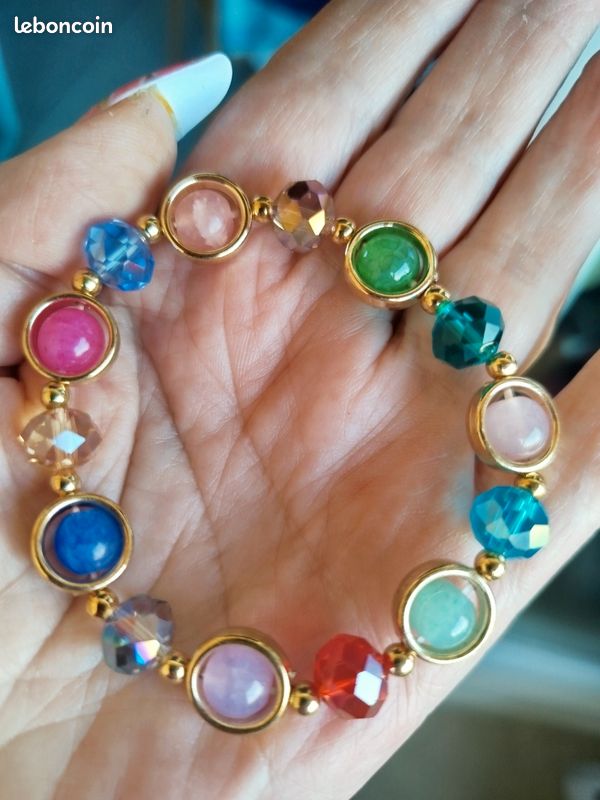 0055GN -Bracelet de perles en métal élastique,bijoux tendance,6 couleurs,chaîne serpent