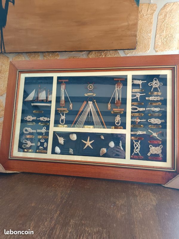 Tableau avec nœuds et outils marins encadrement en bois longueur 85 cm, hauteur 55 cm, épaisseur 3,5 cm (image 3)