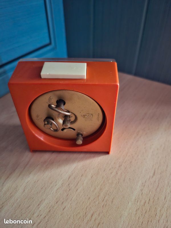 Réveil pendule horloge jerger made in germany orange vintage ancien rétro collection déco stylé jaz space age (image 7)