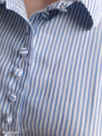 Haut Chemisier Rayé Bleu Et Blanc MANGO Taille S (34/36) - Occasion Comme Neuf