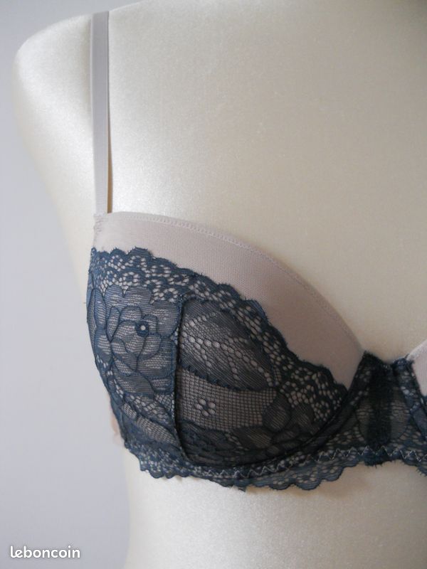 Ensemble sous-vêtement string 90B dentelle gris marron taupe agn (image 3)
