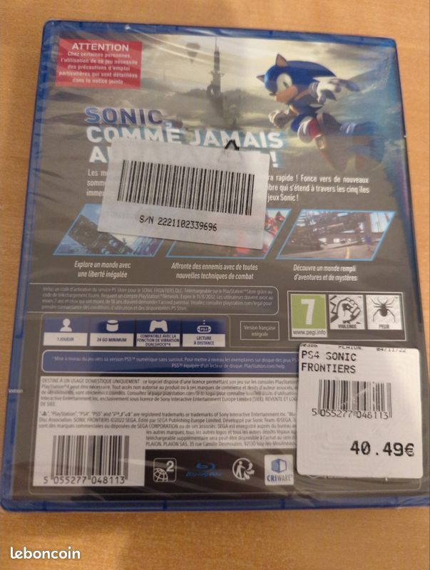 Jeu Sonic Frontiers PS4 Neuf Sous Blister - Aventure Plateforme PEGI 7