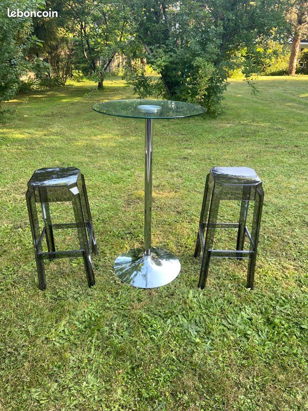 Table haute en verre et tabourets (image 2)