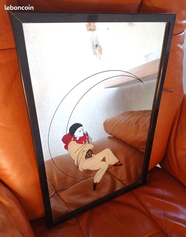 Tableau miroir sérigraphié « Pierrot la lune » 48 x 33 cm TBE (image 1)