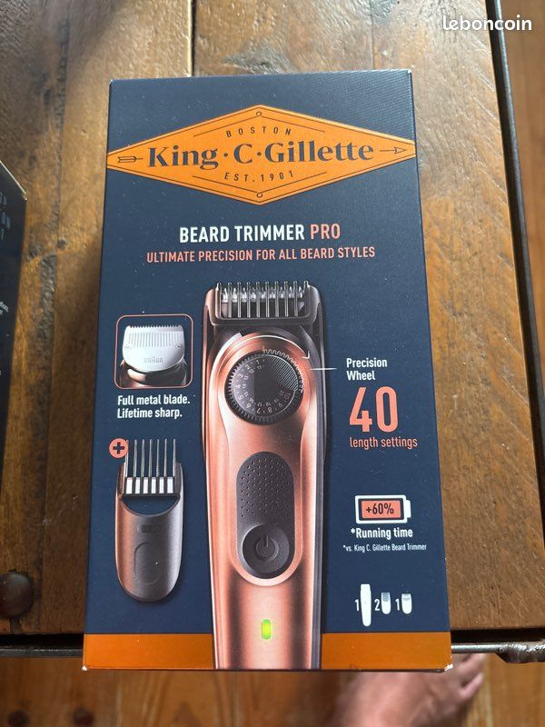 Tondeuse à Barbe King C. Gillette Avec 3 Sabots - Rechargeable, Sans Fil, Neuf Dans Sa Boîte