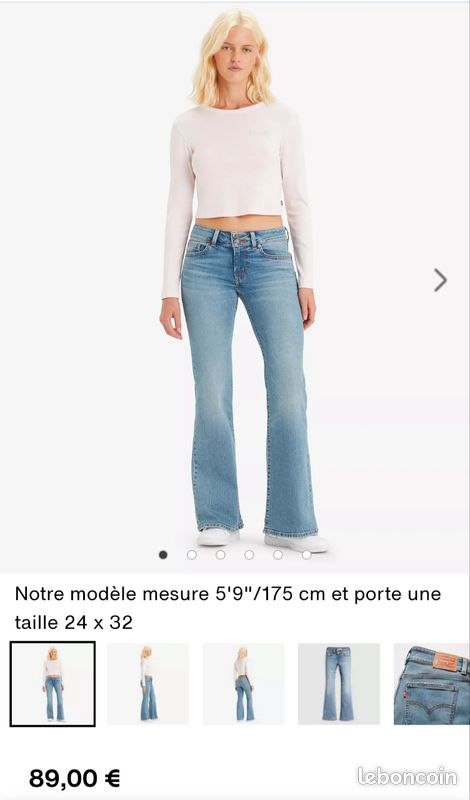 Jean Levi's 584 Bootcut Femme – Taille 32, Jambe 34, Délavé Bleu Moyen, Occasion Très Bon état