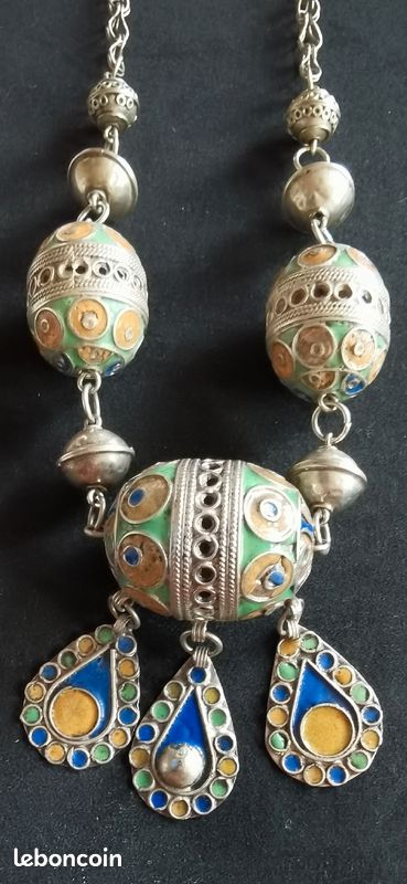 Ancien collier Berbère Tiznit Maroc Maghreb Email (image 5)