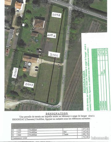 Vends terrains à partir de 876 m2 à Segonzac 48 euro le m2