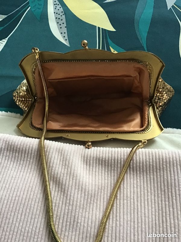 Sac à Main Vintage Bourse/pochette En Cuir Gris Clair/beige - Style Bandoulière, Sac De Soirée Occasion