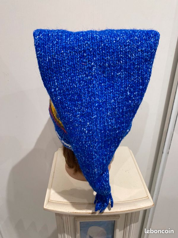 Bonnet pointu laine artisanale Lutin ethnique Bleue, multicolore atypique (image 9)