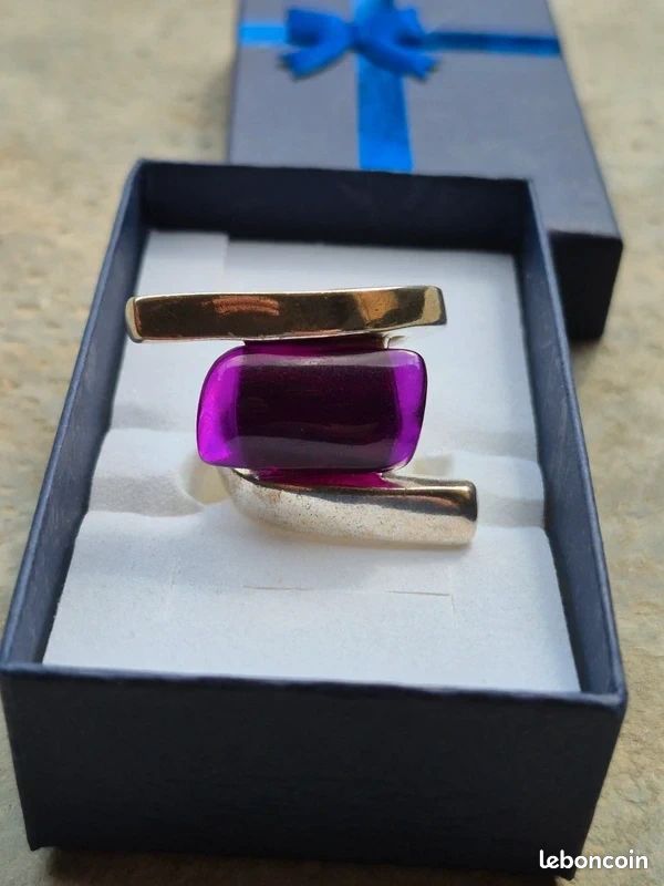 Bague argentée pierre violette facettée taille 54 neuve (image 3)