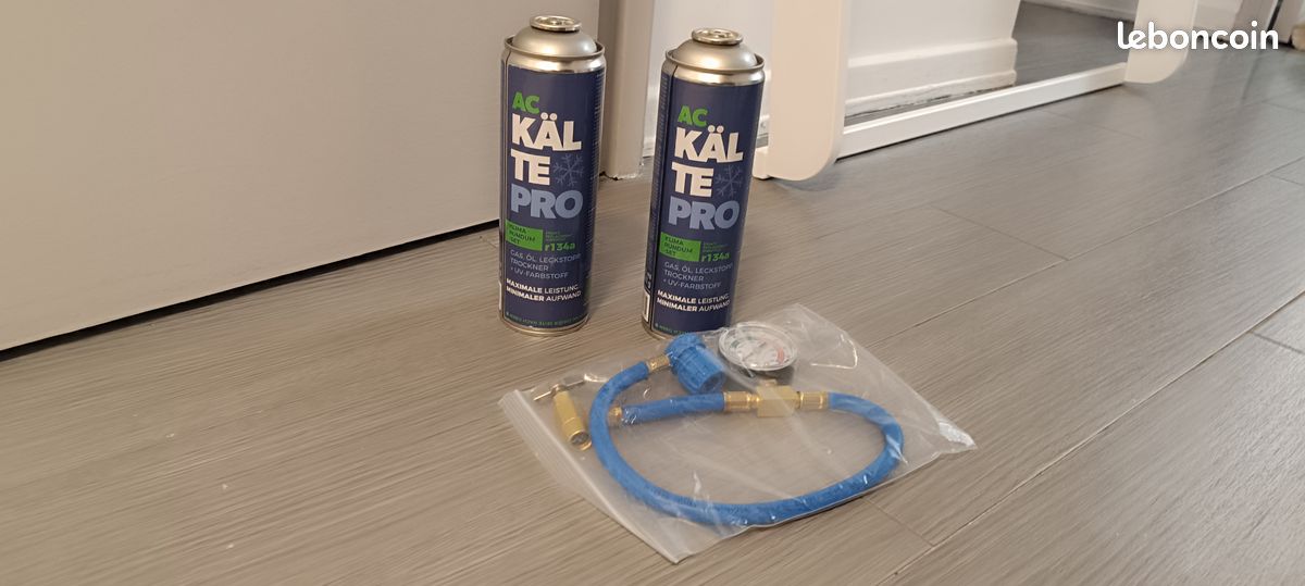 KIT recharge climatisation voiture NEUF emballage scellé – 2 bouteilles + flexible/manomètre (image 3)