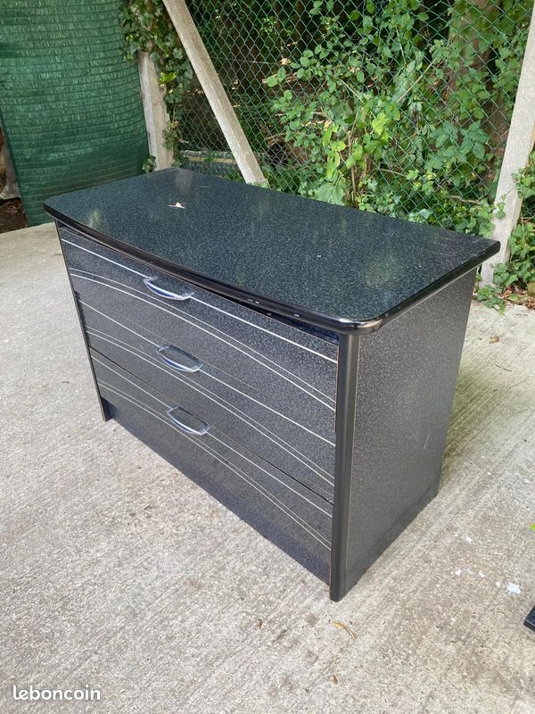 Commode vintage gris bleu avec 3 tiroirs (image 5)