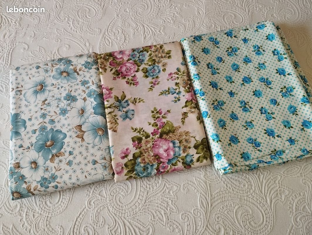 Lot De 3 Coupons Tissu Ancien Style Provençal - Motifs Vintage, 100% Coton - Idée Couture, Déco Ou Customisation