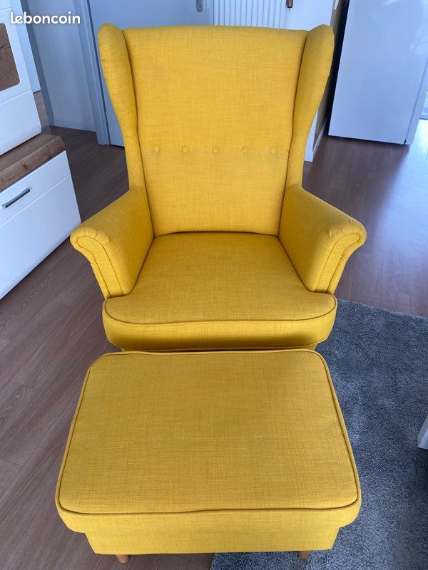 Fauteuil IKEA jaune moutarde + repose-pieds – État neuf (image 2)