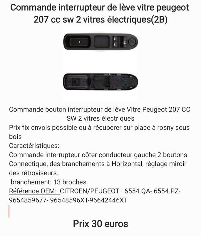 Vitre Électrique Interrupteur 6554.QA 9654859677 Bouton De