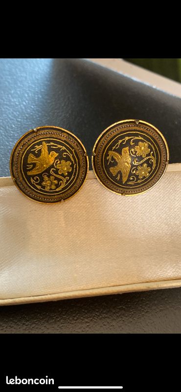 Boutons De Manchette Anciens Or De Tolède - Style Vintage Doré Or Fin XXème Siècle, Occasion